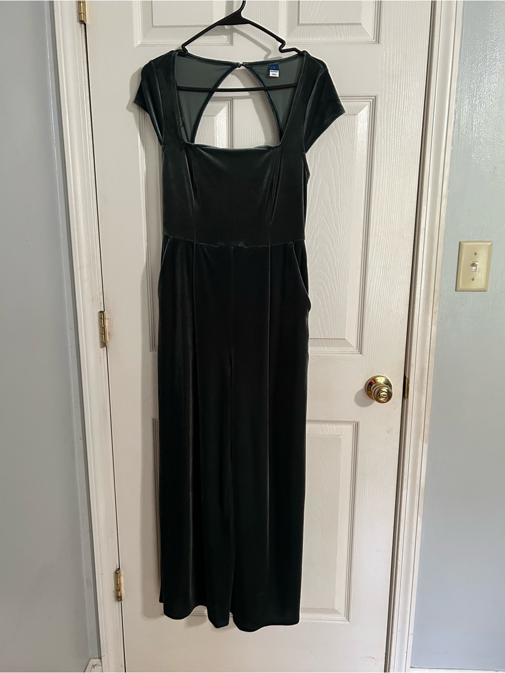 Old Navy Green Velvet Square-Neck Jumpsuit with Back Cutout